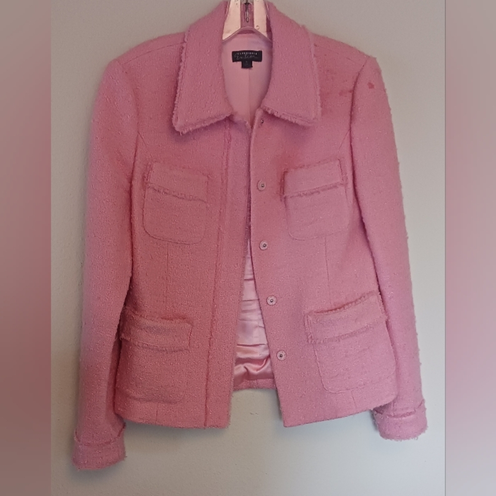 Classiques Entier Pink Wool Blend Jacket Blazer Size 6 With Pockets